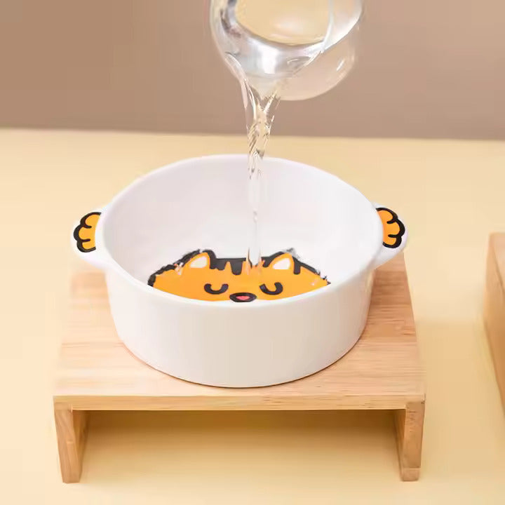 Ceramic Pet Bowl- Cartoon Animal Design - For Cats and Dogs
