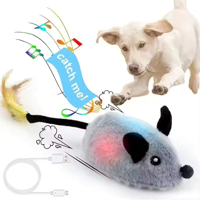 Interactive Cat Toy Mouse – Rechargeable with LED Lights & Feather Tail