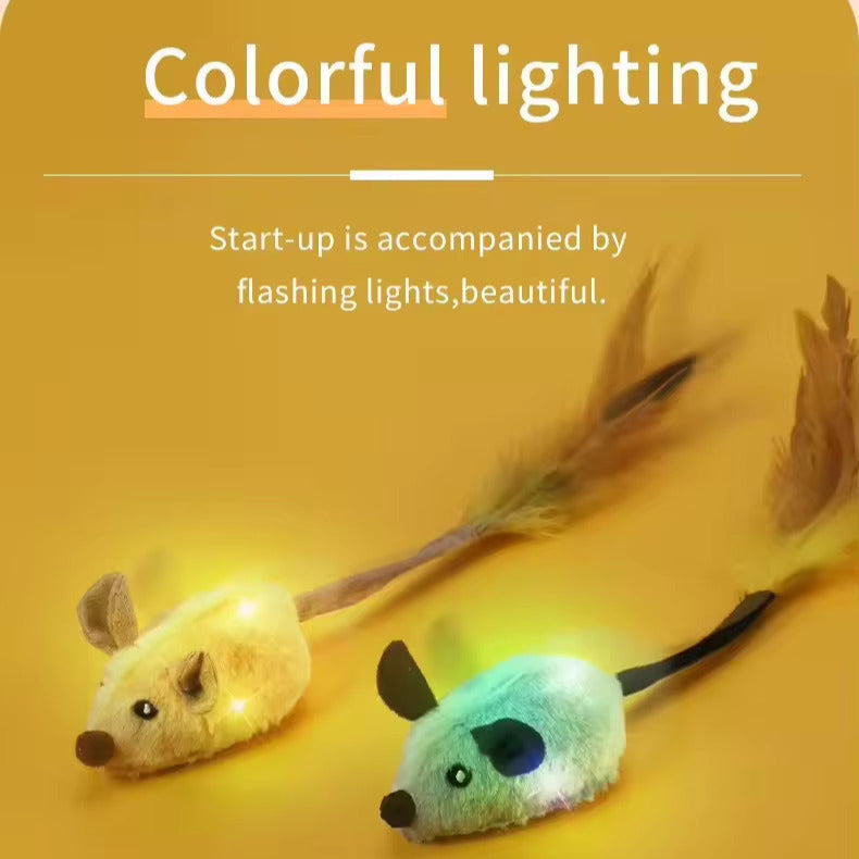 Interactive Cat Toy Mouse – Rechargeable with LED Lights & Feather Tail