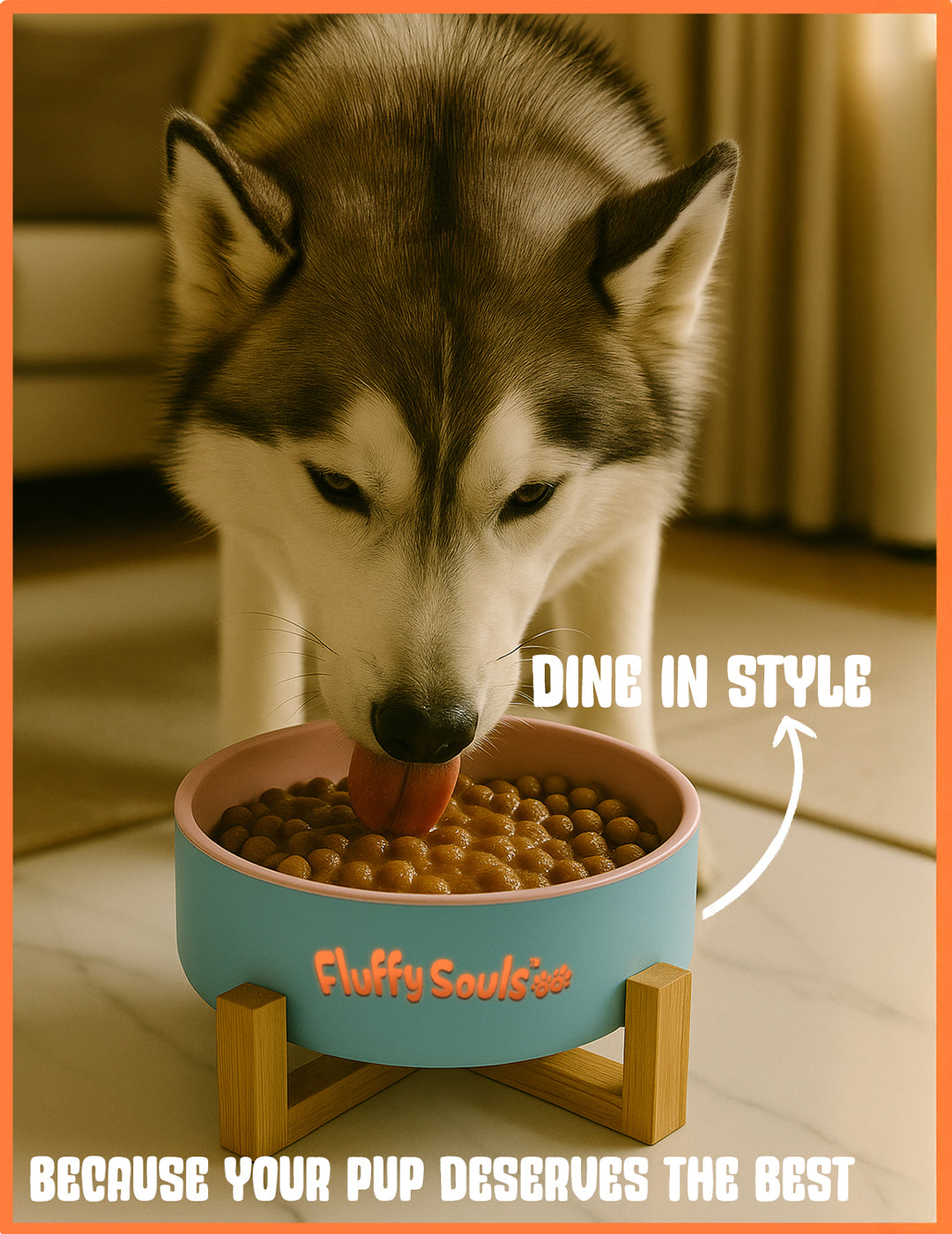 Ceramic Bowl with Wooden Stand: Elevated Pet Food Bowl