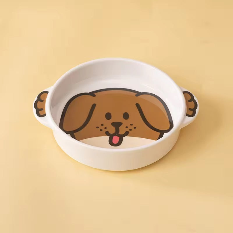 Ceramic Pet Bowl- Cartoon Animal Design - For Cats and Dogs