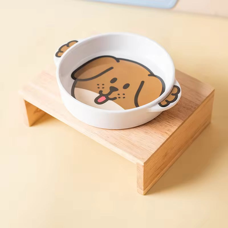 Ceramic Pet Bowl- Cartoon Animal Design - For Cats and Dogs