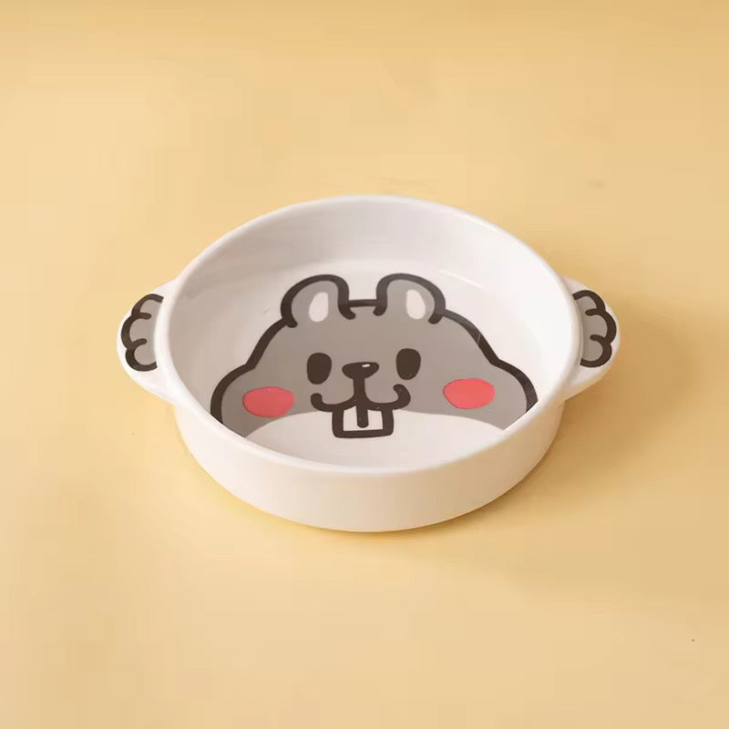 Ceramic Pet Bowl- Cartoon Animal Design - For Cats and Dogs