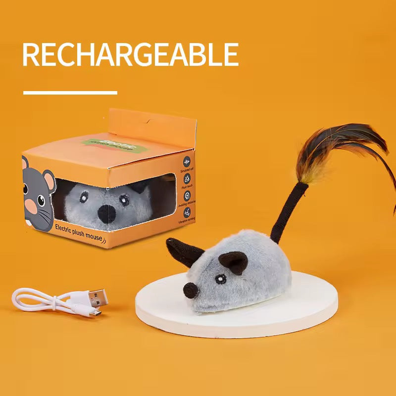 Interactive Cat Toy Mouse – Rechargeable with LED Lights & Feather Tail