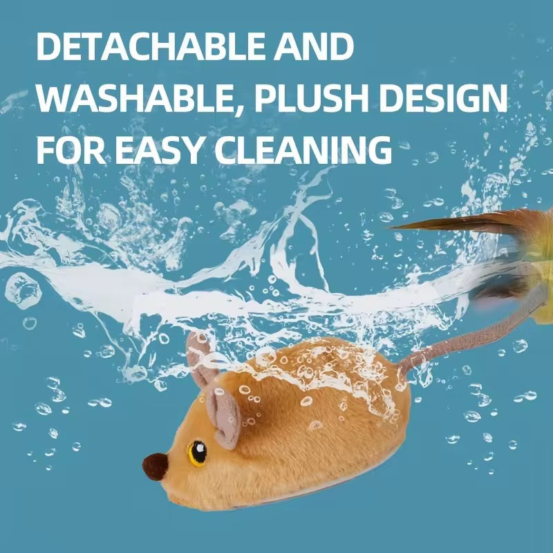 Interactive Cat Toy Mouse – Rechargeable with LED Lights & Feather Tail